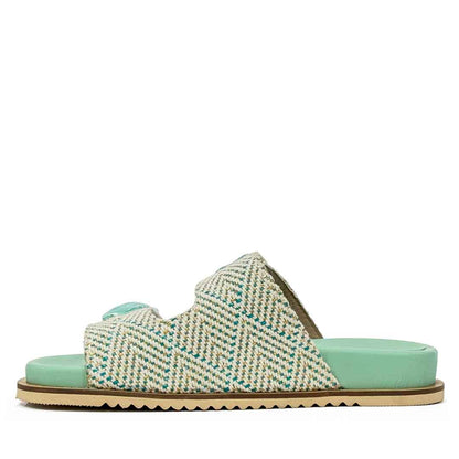 Saint Oren Turquoise Stone Jeweled Raffia Leather Sandals