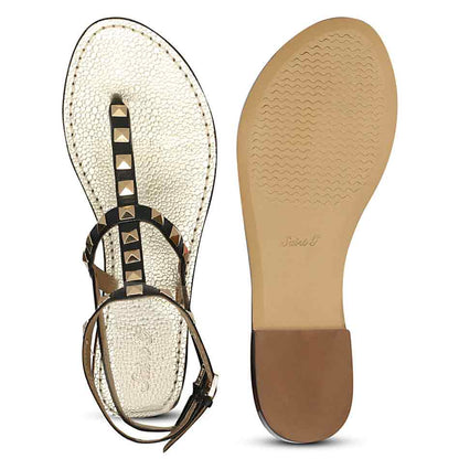 Saint Ornella Black Leather Metal Studded Sandals