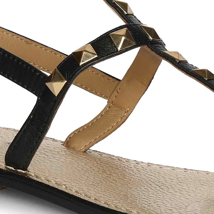 Saint Ornella Black Leather Metal Studded Sandals