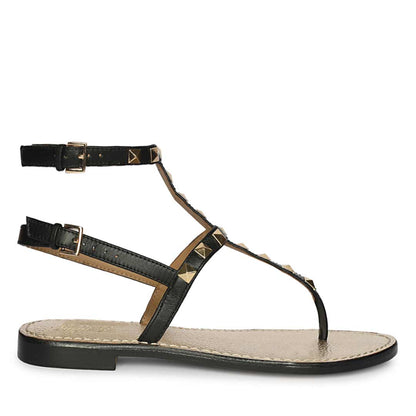 Saint Ornella Black Leather Metal Studded Sandals