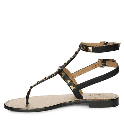 Saint Ornella Black Leather Metal Studded Sandals