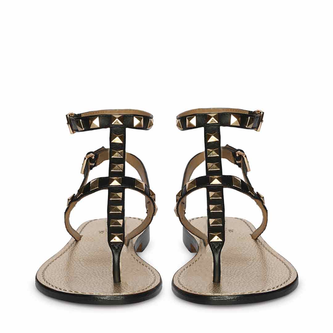 Saint Ornella Black Leather Metal Studded Sandals
