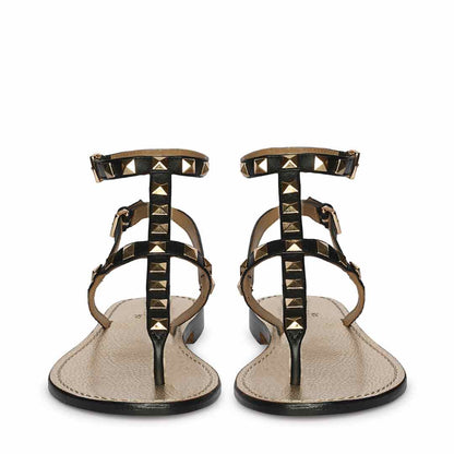 Saint Ornella Black Leather Metal Studded Sandals