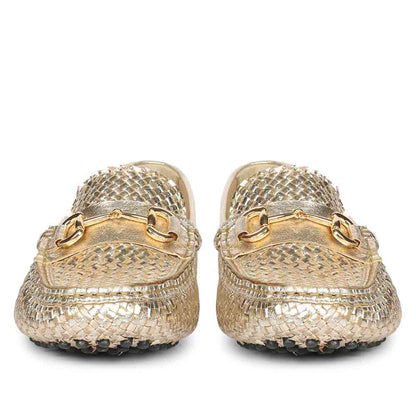 Saint Aurora Gold Handwoven Leather Horsebit Loafers