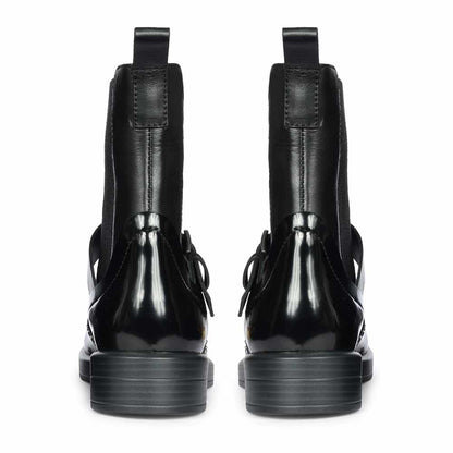 Saint Adeen Studded Buckle Decor Black Leather Ankle Boots