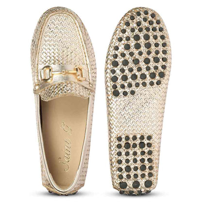 Saint Aurora Gold Handwoven Leather Horsebit Loafers