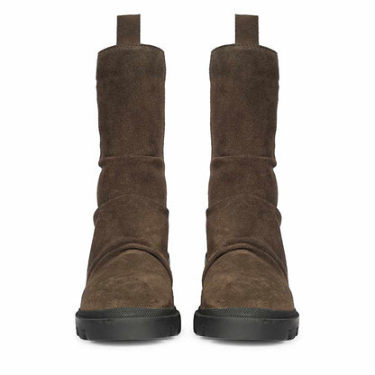 Saint Celestia Brown Leather Crystal High Ankle Boots