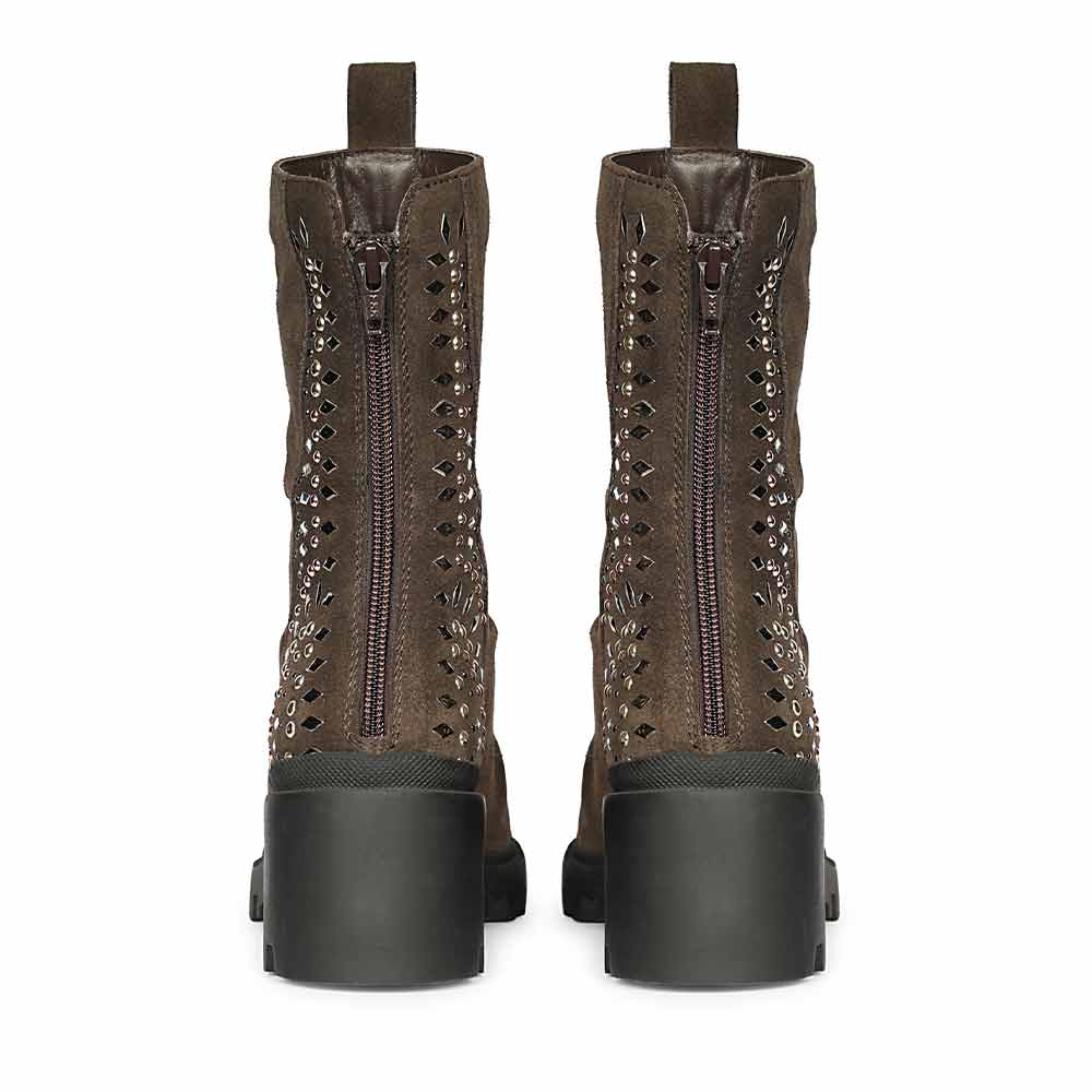 Saint Celestia Brown Leather Crystal High Ankle Boots