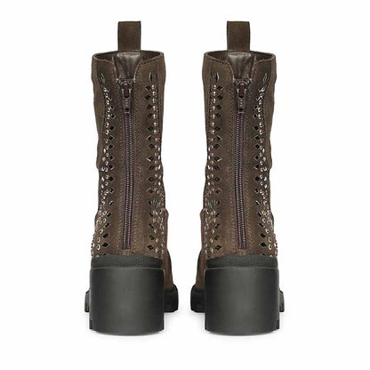 Saint Celestia Brown Leather Crystal High Ankle Boots
