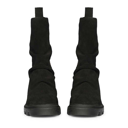 Saint Celestia Black Leather Crystal High Ankle Boots