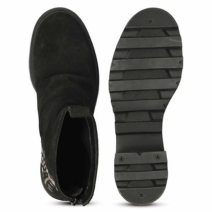 Saint Celestia Black Leather Crystal High Ankle Boots