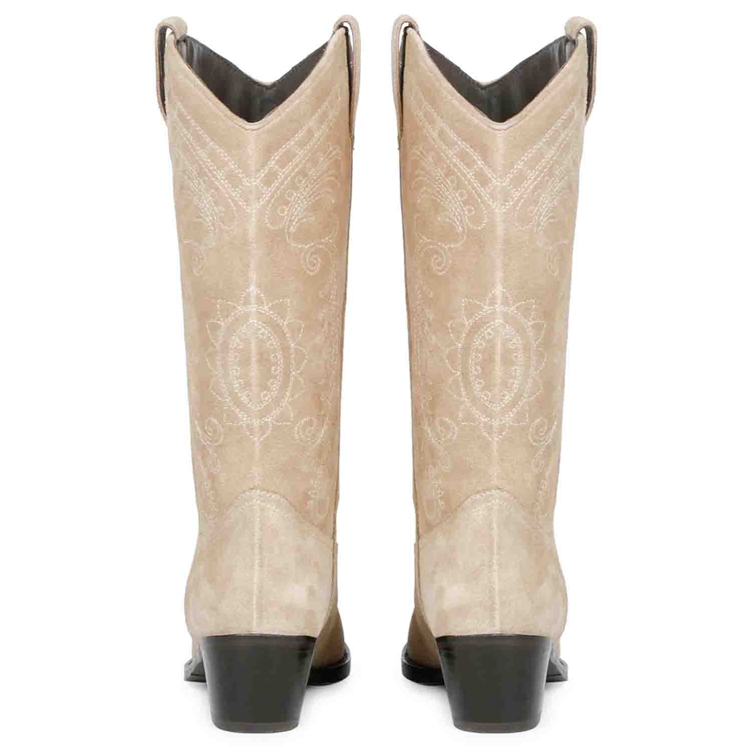 Saint Elodie's signature stitched ivory leather cowboy boots