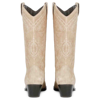 Saint Elodie's signature stitched ivory leather cowboy boots