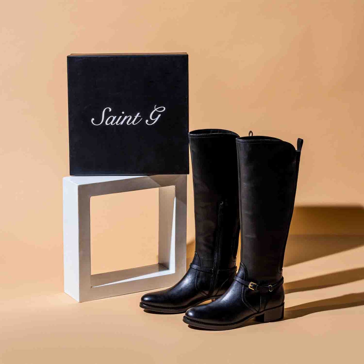 Saint Drusilla Black Leather Knee High Boots - SaintG