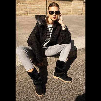 Saint Snövella Black Suede Leather Fur Boots