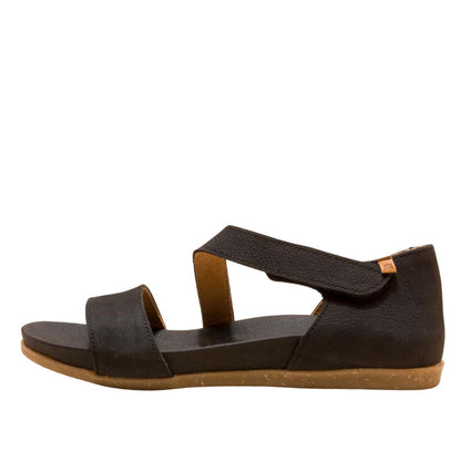 El Naturalista Black Embellished Leather Block Sandals with Buckle