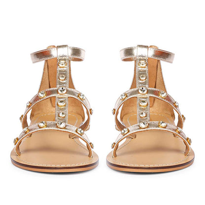 Saint Dion Crystal Stone Studded Platin Leather Sandals