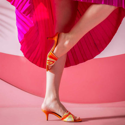Rina Orange Hand Embroidered Leather Stilettos