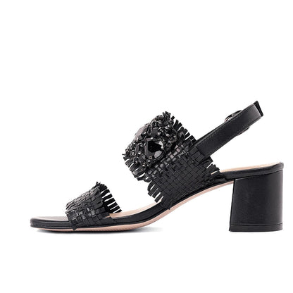 Saint Fabrizia Black Woven Leather Block Heels.