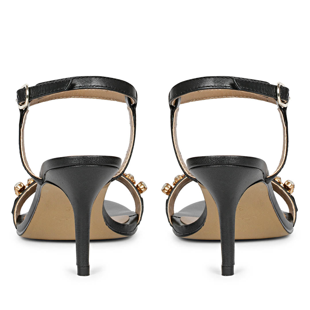 Saint Alani Transparent Stones Embellished Black Leather Stilettos