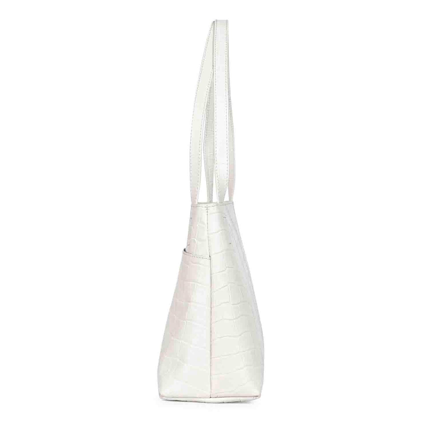 Favore White Leather Structured Handheld Bag