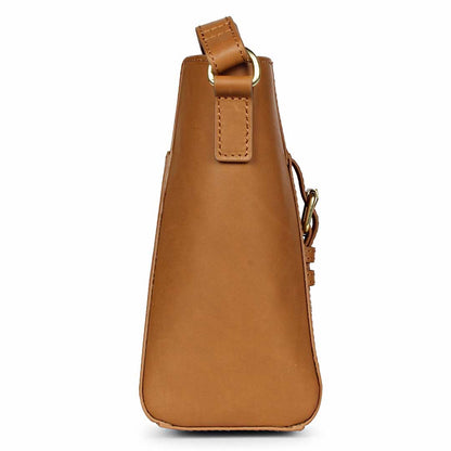 Favore Tan Women Leather Structured Sling Bag