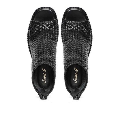 Saint Anna Black Hand Woven Leather Block Heels.