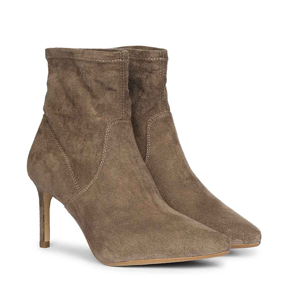 Saint Jemima Taupe Stretch Suede Stilettos Ankle Boots