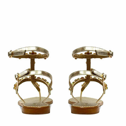 Saint Zuri Multi Stone Embellished Platin Leather Sandals