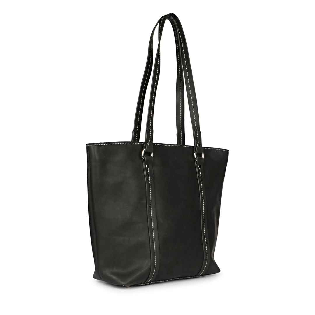 Favore Black Womens Leather Shopper Tote Bag