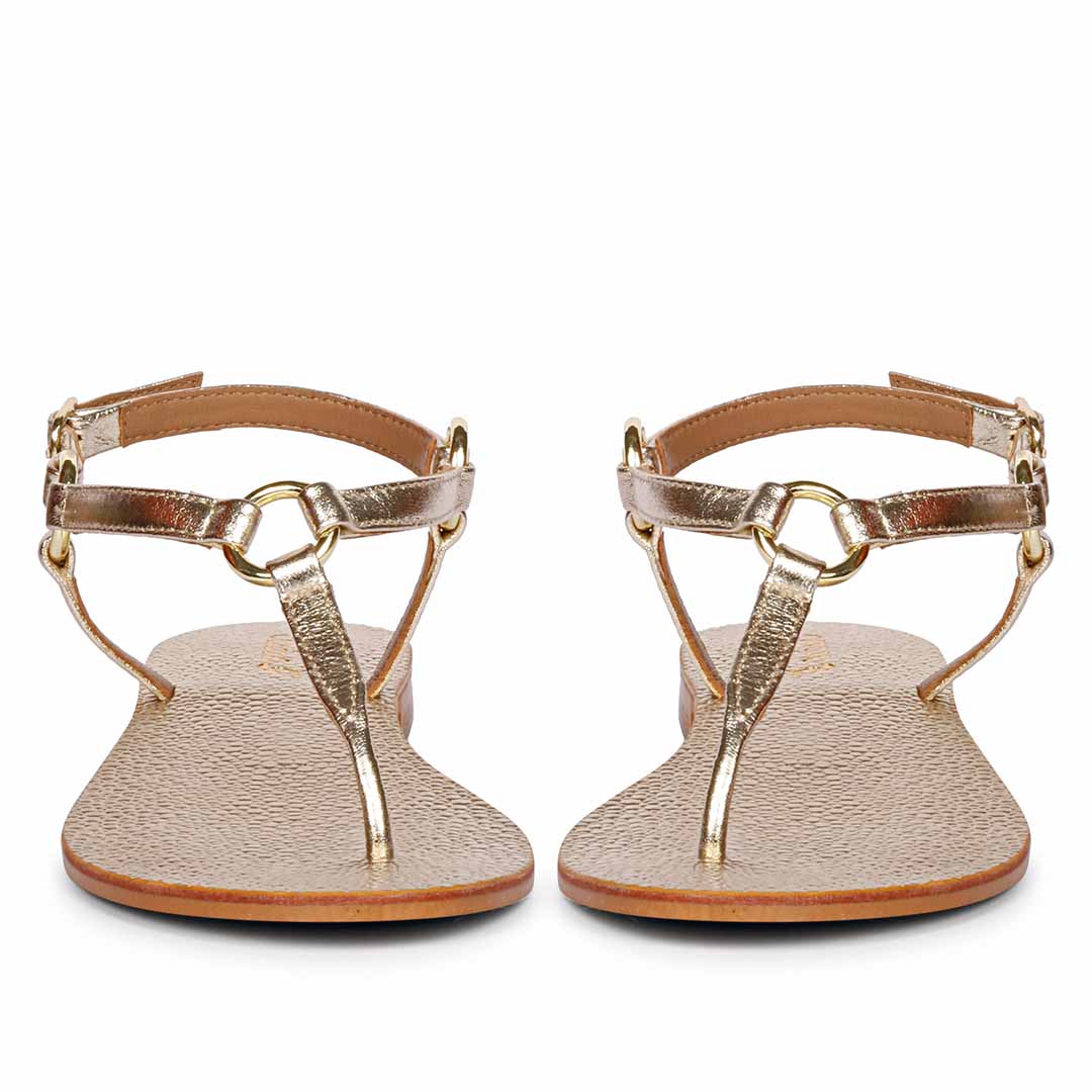 Saint Coretta Golden O-Ring Platin Leather Sandals