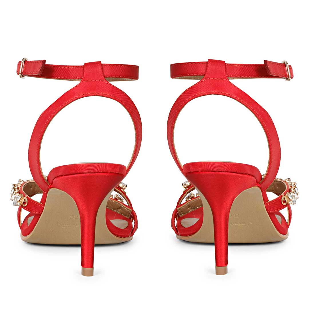 Isla Stone Embellished Straps Red Stilettos