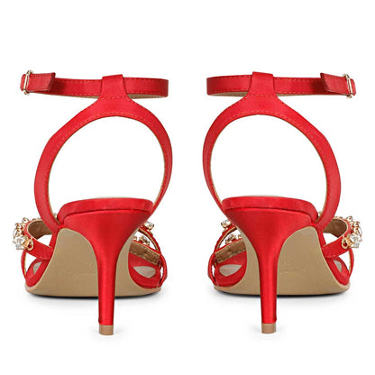 Isla Stone Embellished Straps Red Stilettos
