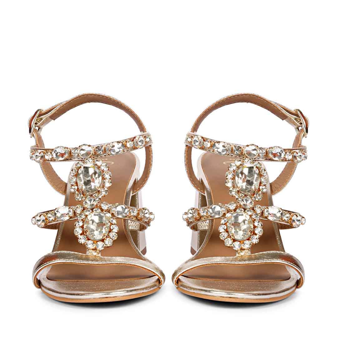 Saint Enriqueta Stone Adorned Platin Leather Block Heels