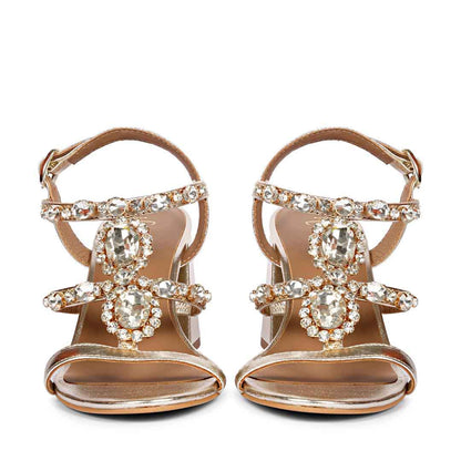 Saint Enriqueta Stone Adorned Platin Leather Block Heels
