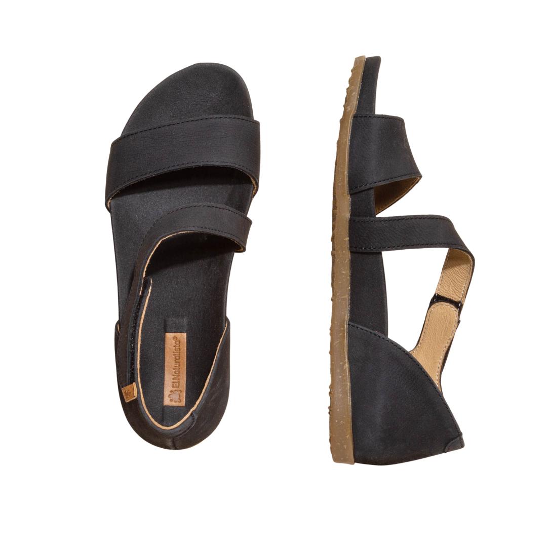 El Naturalista Black Embellished Leather Block Sandals with Buckle