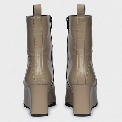 Saint Novara Folded Stone Leather Wedge Ankle Boots