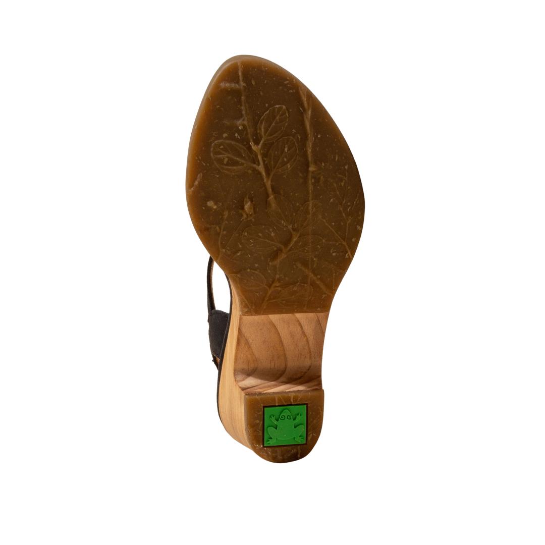 El Naturalista Black Embellished Leather Block Sandals with Buckle