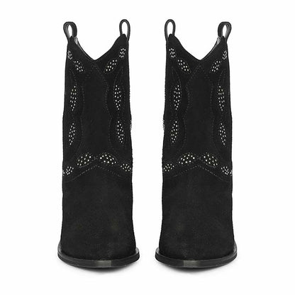 Saint Ryleigh Silver Studded Black Suede Leather Boots