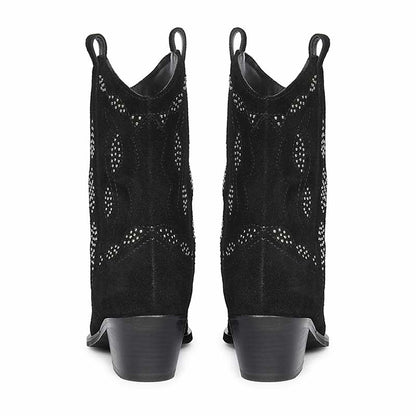 Saint Ryleigh Silver Studded Black Suede Leather Boots