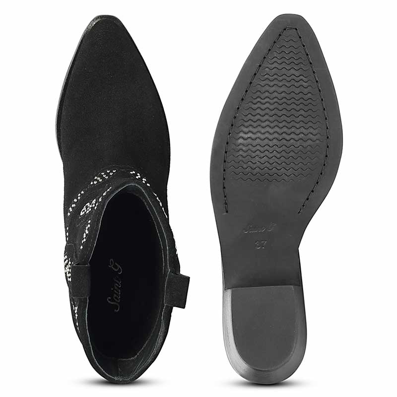 Saint Ryleigh Silver Studded Black Suede Leather Boots