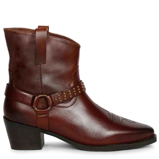 Saint Enrica Metal Studded Teak Leather Ankle Boots - SaintG India