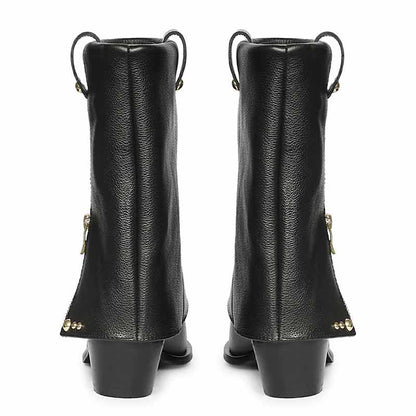 Saint Malone Fold Over Black Leather Mid Calf Boots