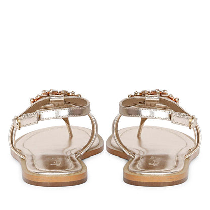 Saint Jenna Silver Stone Adorned Platin Leather Flat Sandals