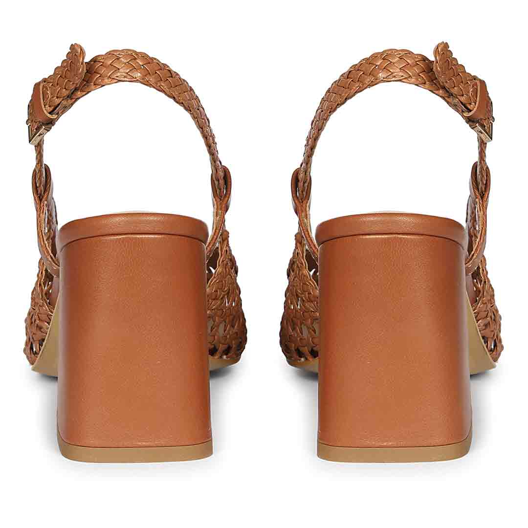 Saint Fabienne Hand Woven Tan Leather Block Heels