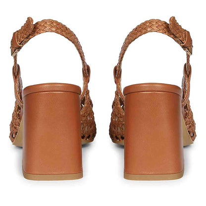 Saint Fabienne Hand Woven Tan Leather Block Heels