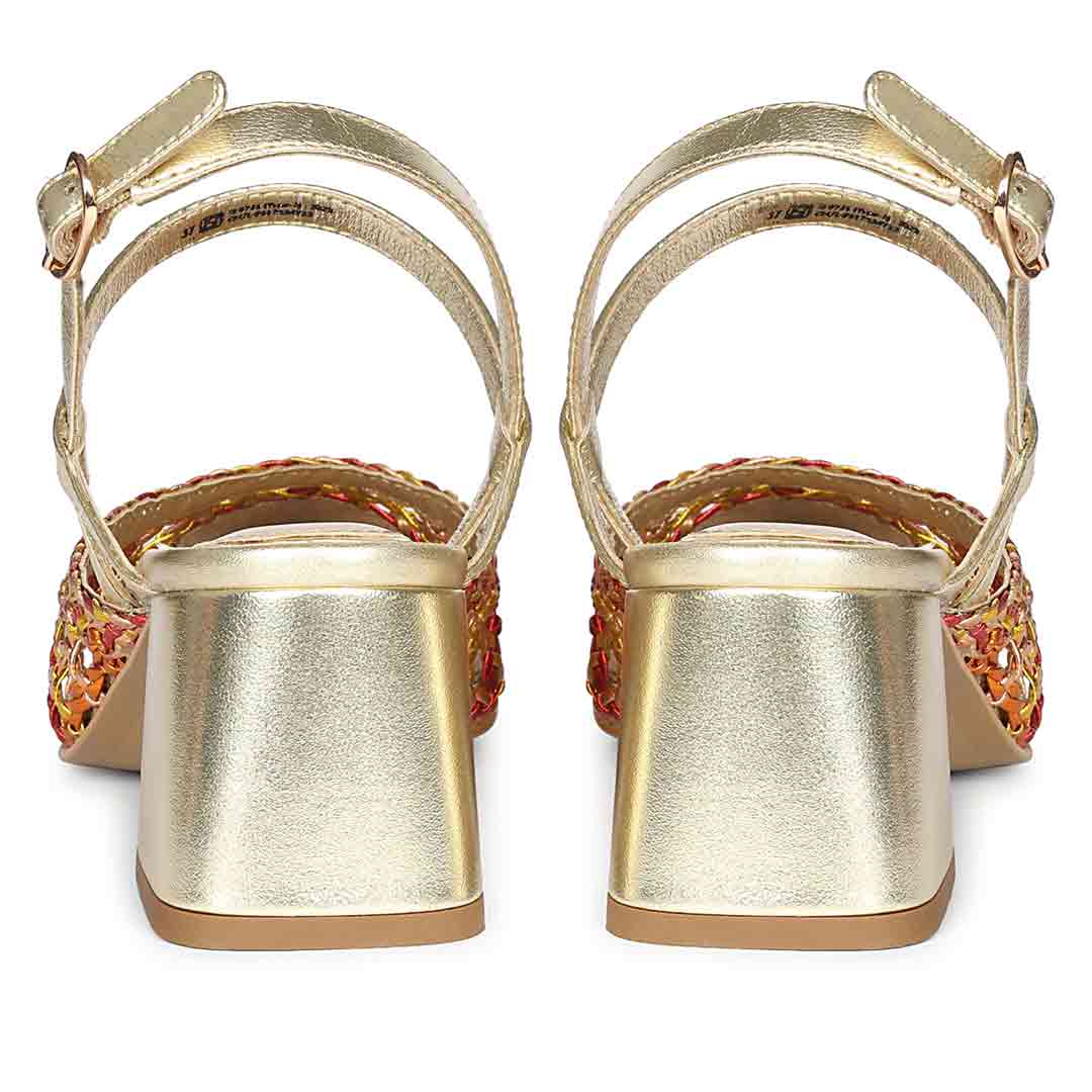 Saint Cianna Orange Multi Hand-Woven Leather Block Heels