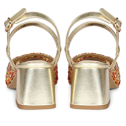 Saint Cianna Orange Multi Hand-Woven Leather Block Heels