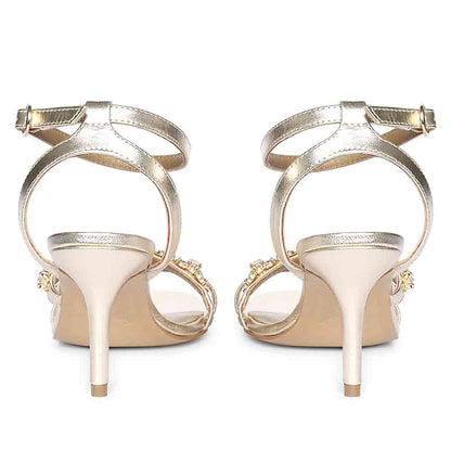 Saint Isla Stone Embellished Champagne Leather Strappy Stilettos
