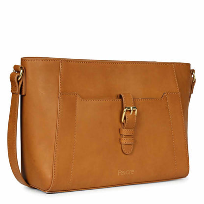 Favore Tan Women Leather Structured Sling Bag